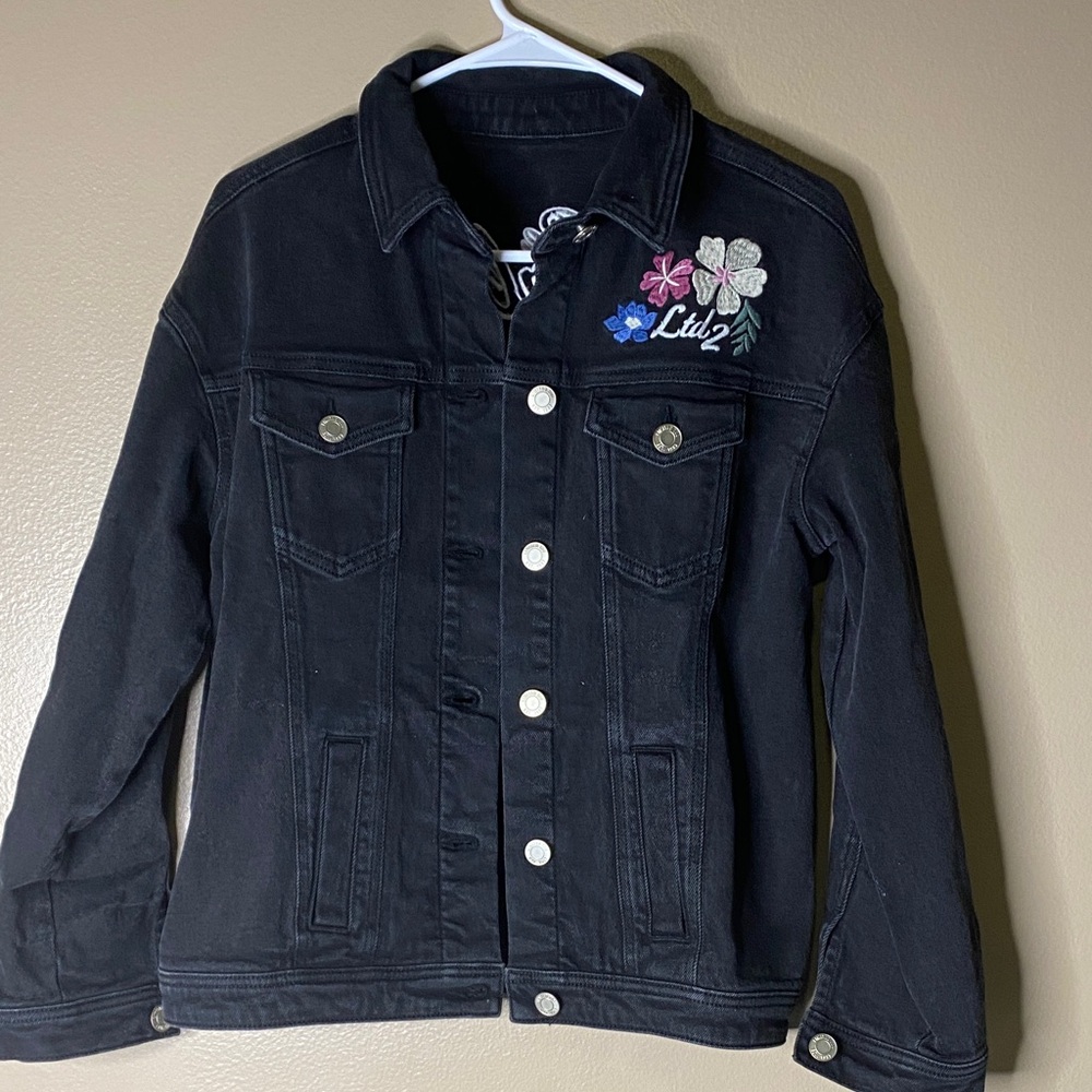 Woman’s Black Denim Jacket‎ with Floral Embroidery